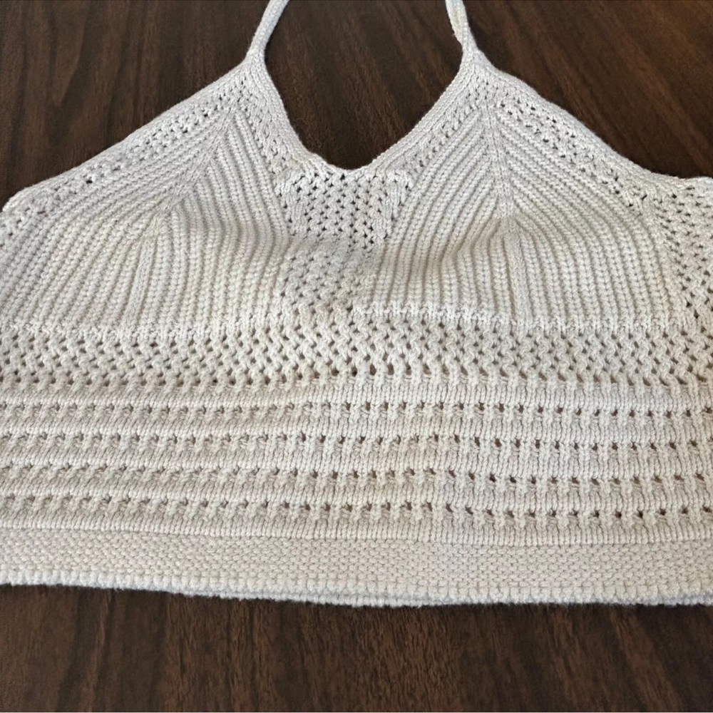 Aerie Crochet Halter Tank Top Babydoll S Crop Boho Festival Cotton Open Knit - Picture 4 of 8